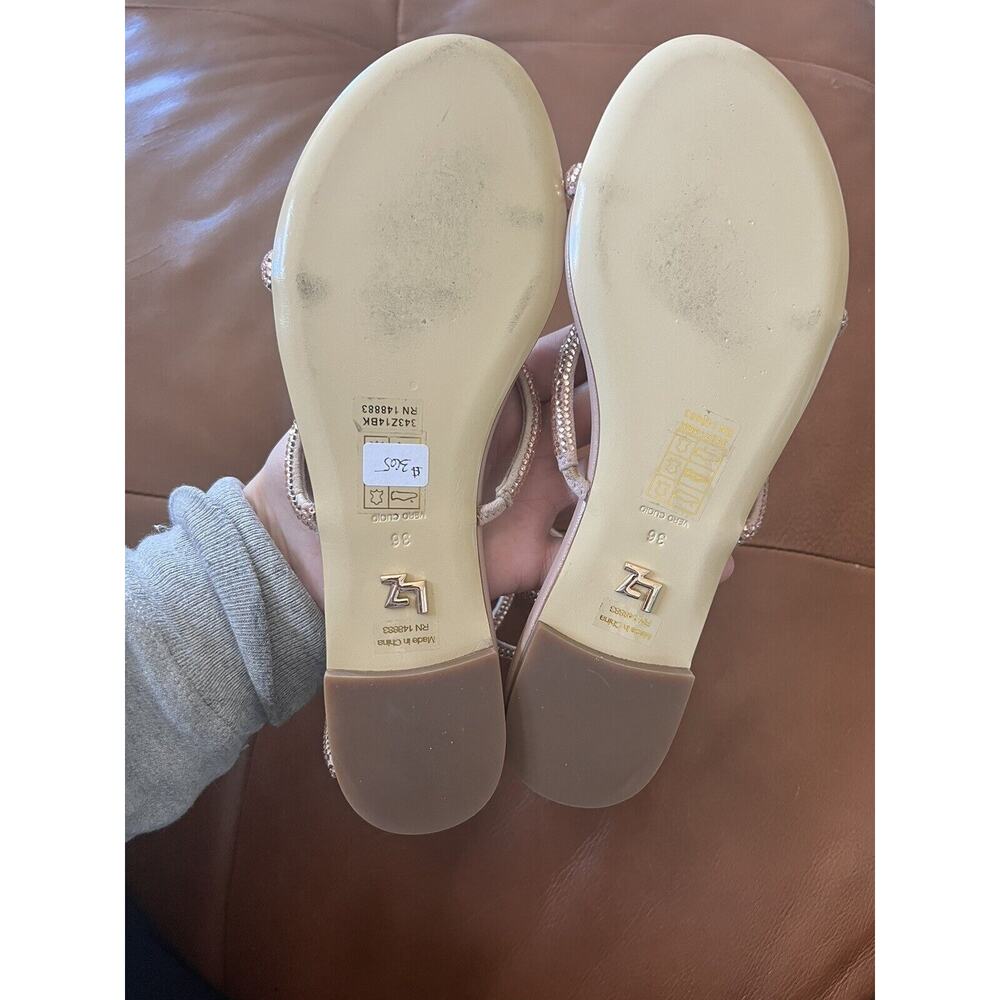 Lola Cruz Piale Pink Cream Blush Rhinestone Wrap Flat Sandals 36 - Picture 3 of 3